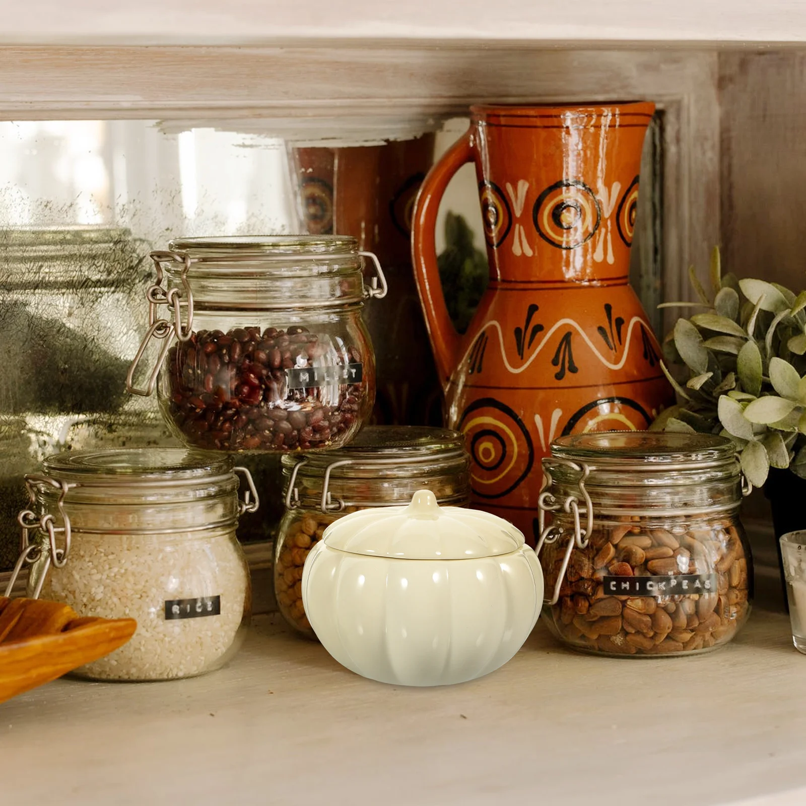 

Ceramic Pumpkin Shape Jar Sealed Container Tea Candy Sugar Holder Kitchen Decor Ceramic Tea Canister Sugar Holder