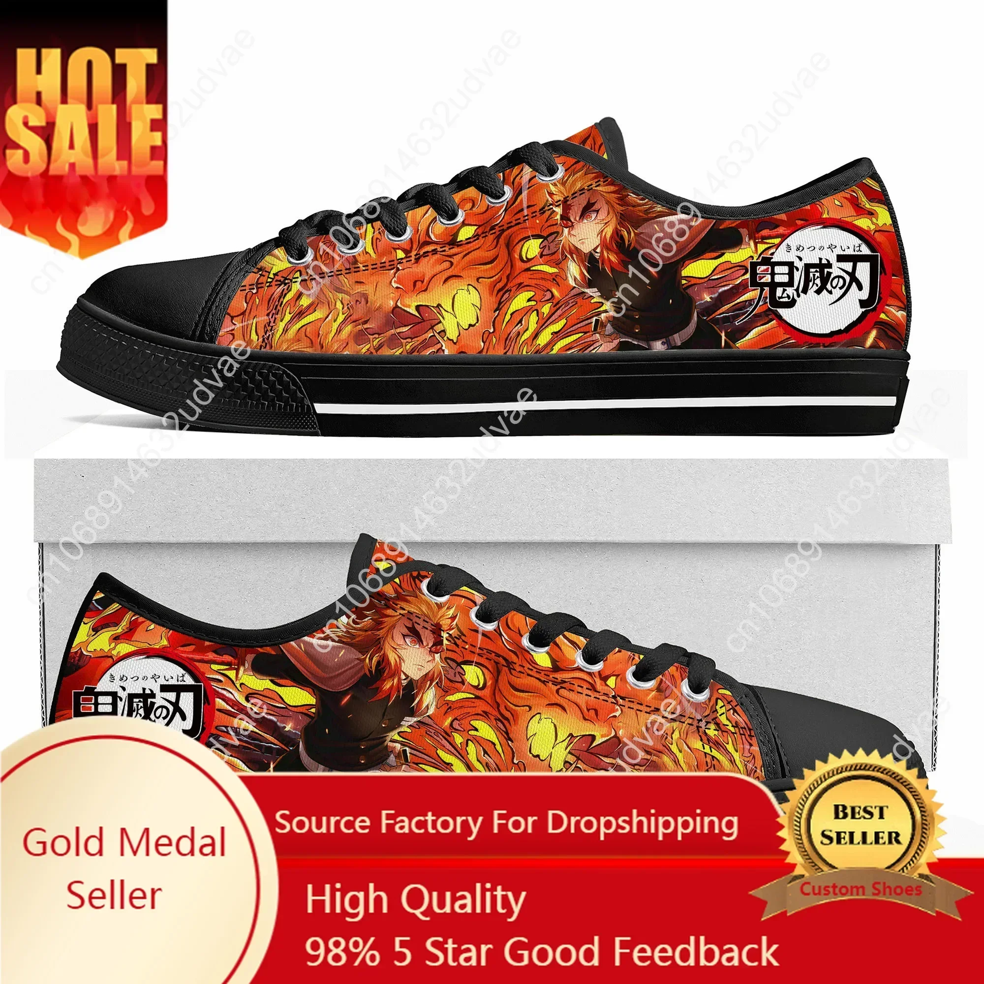 Japan Anime Cartoon Kyojuro Rengoku Fashion Low Top Sneakers Mens Womens Teenager Canvas Sneaker Couple Shoes Custom Shoe