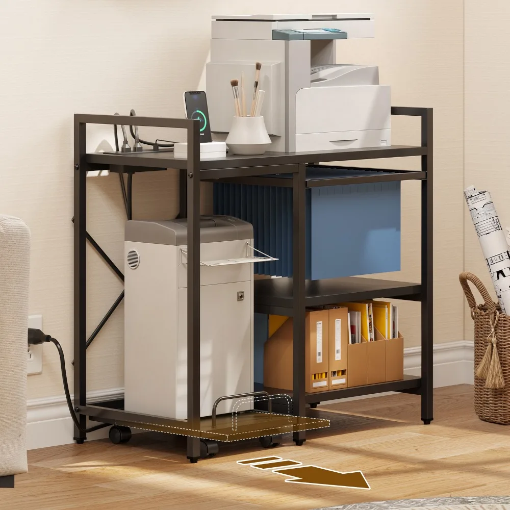 

Подставка для принтера с зарядными портами, 3-уровневая, для офисного стола, с файловым шкафчиком