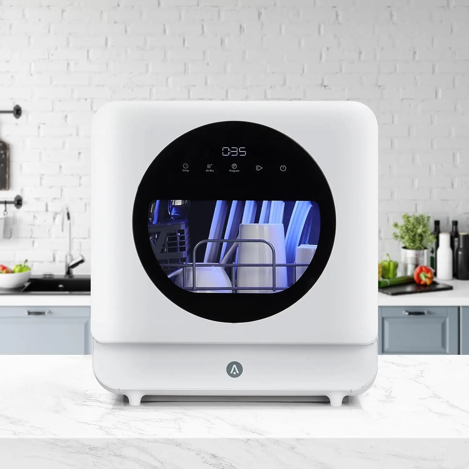 Countertop Dishwasher Basket  5L Tank  6 Programs  HighTemp Dry  Touch Control  Dual Inlet  Quiet  White