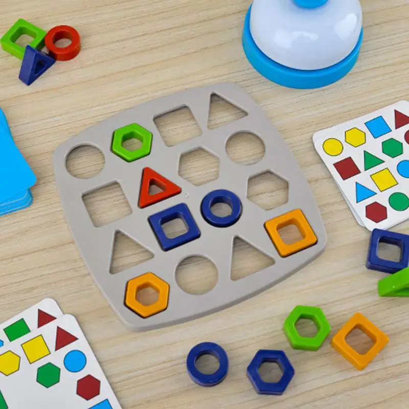 Shape Matching Blocks Quick Matching Board With Bell And Cards Geometric Board Games Montessori Colored Wooden Shape Puzzle