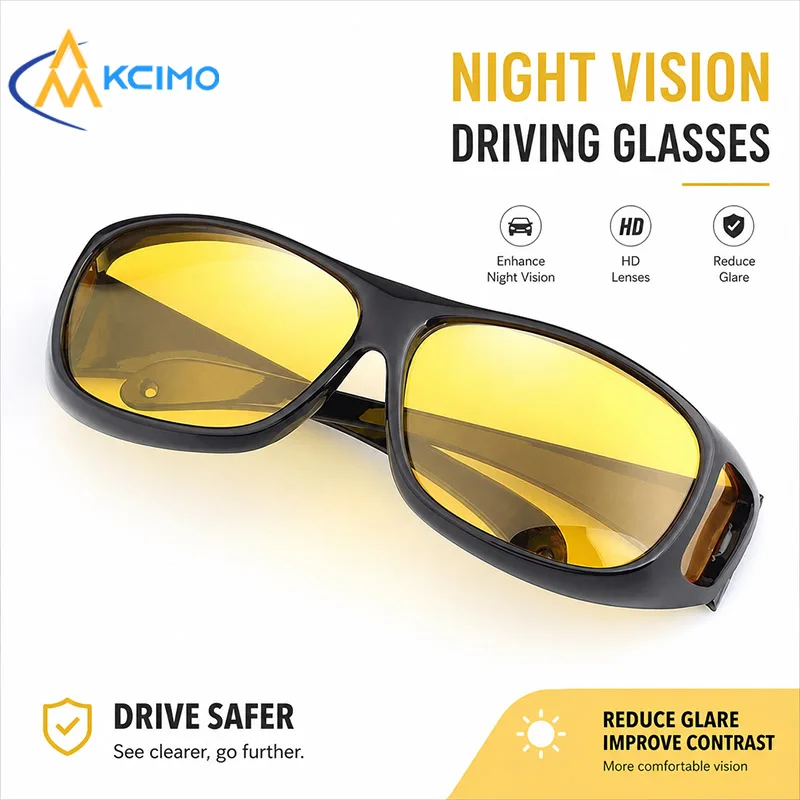 1PC Night Vision Driving Glasses HD Lens Anti Glare Eyewear For Driving Yellow Gray Optional Car Driving Accessories