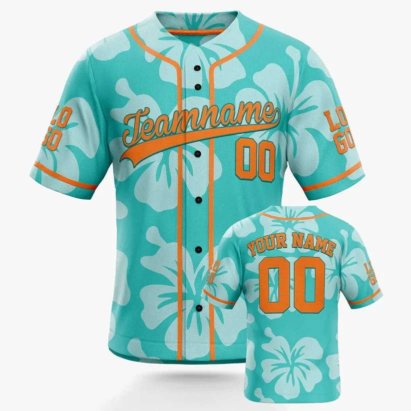 

Custom Hawaiian Baseball Jersey Blue and Orange With Piping - Design Your Own 3D Printed Men For Women Shirt Casual Team Shirts