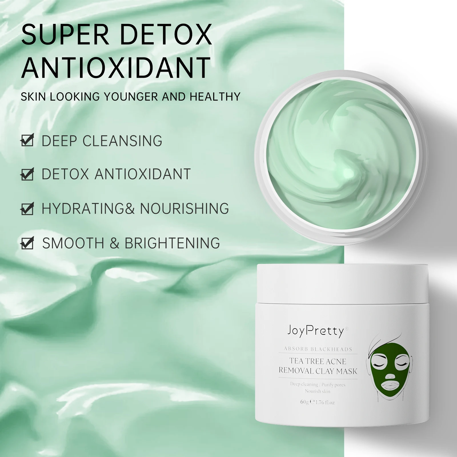 Mascarilla de arcilla de árbol de té, eliminador de espinillas, limpieza profunda, Control de aceite, mascarilla Facial hidratante anti puntos negros, mascarilla Facial de barro, cuidado de la piel