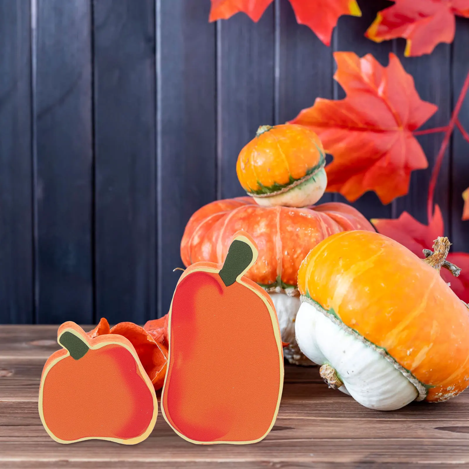 

2Pcs Pumpkin Decor Creative DIY Desktop Halloween Table Ornaments Unfinished Pumpkin Cutouts Craft Supplies Fall Decor