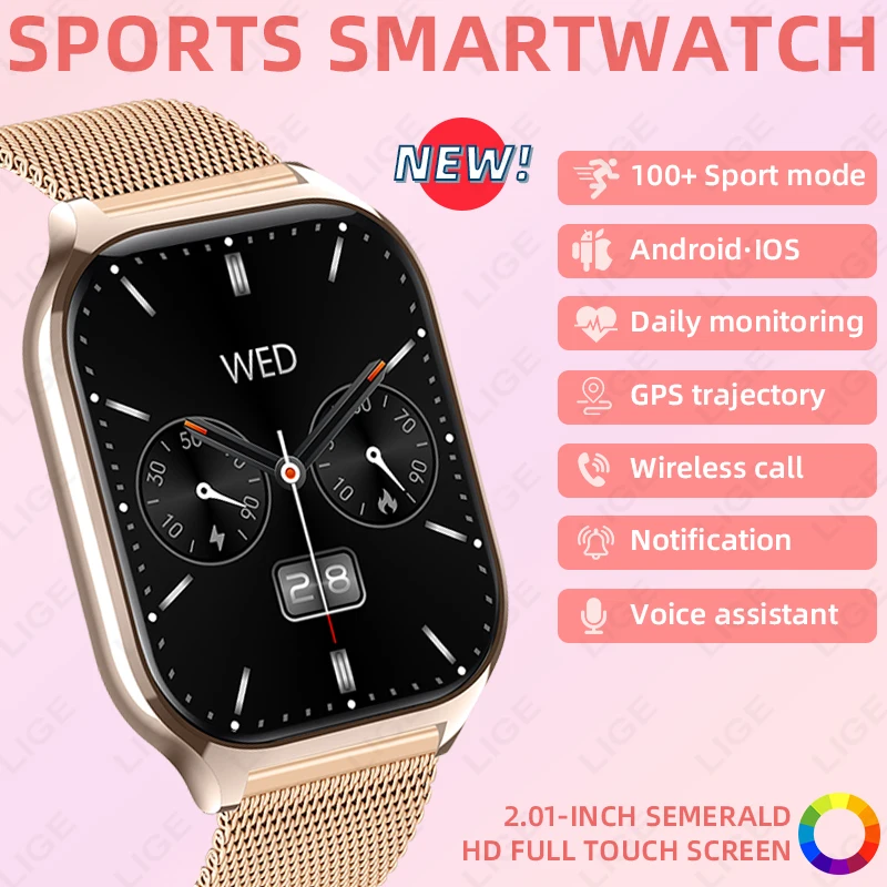 

LIGE Smart Watch Women Men 2.01''inch Outdoor Sport Waterproof Bluetooth Call Sports Fitness Smart Watches Ladies Smartwatch New