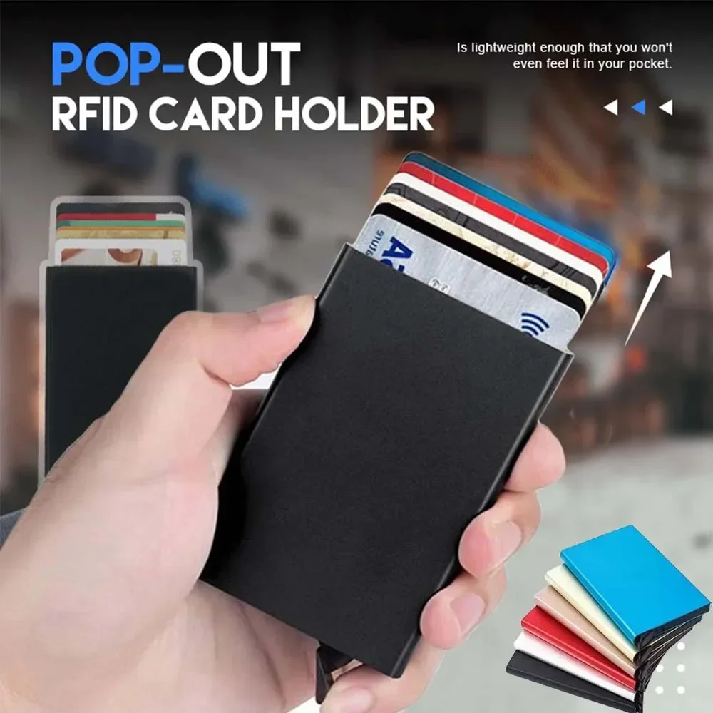 Rfid Smart Wallet Card Holder Metal Thin Slim Men Women Wallets Pop Up Minimalist Wallet Small Black Purse Vallet Walets for Men