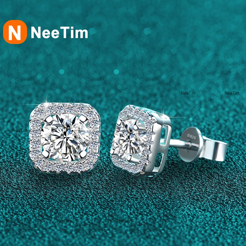 

NeeTim 0.5ct 1ct Moissanite Stud Earrings for Women Sparkling Lab Diamond Sterling Silver S925 Wedding Jewelry with Certificate