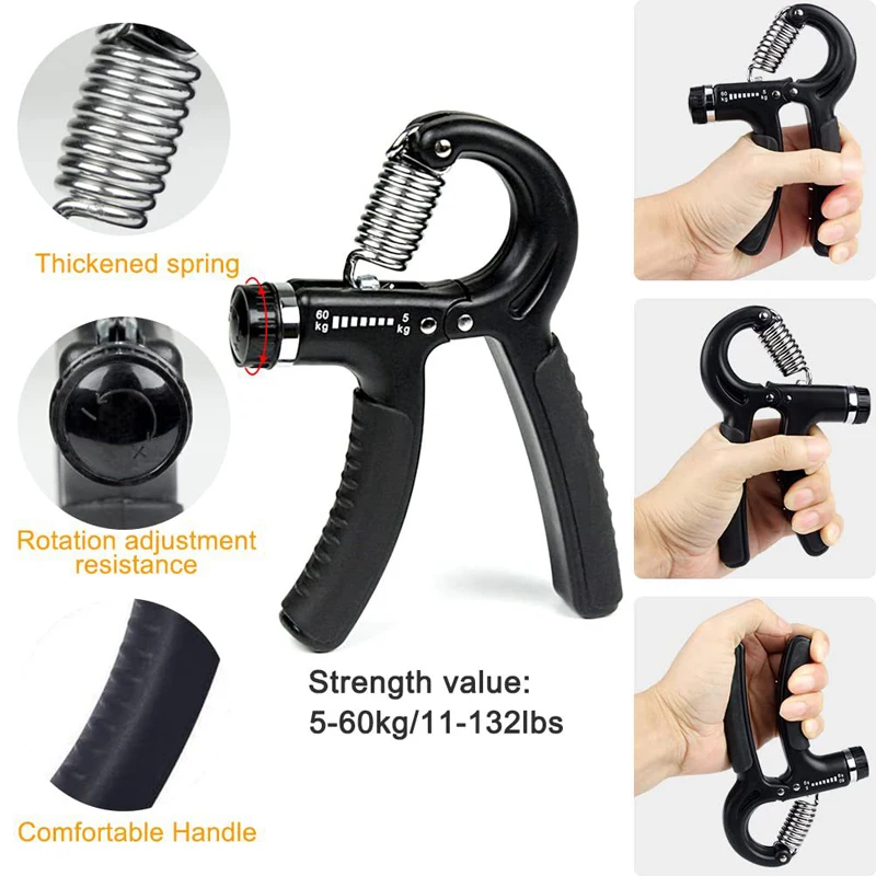 6-Piece Set (Adjustable Gripper + Finger Strength Device + Grip Ring + Five-Finger Trainer + Egg-Shaped Gripper + Storage Bag) Adjustable Automatic Intelligent Counting Gripper Finger Strength Trainer Forearm Muscle Exerciser Multi-Functional Arm Training Combination Set
