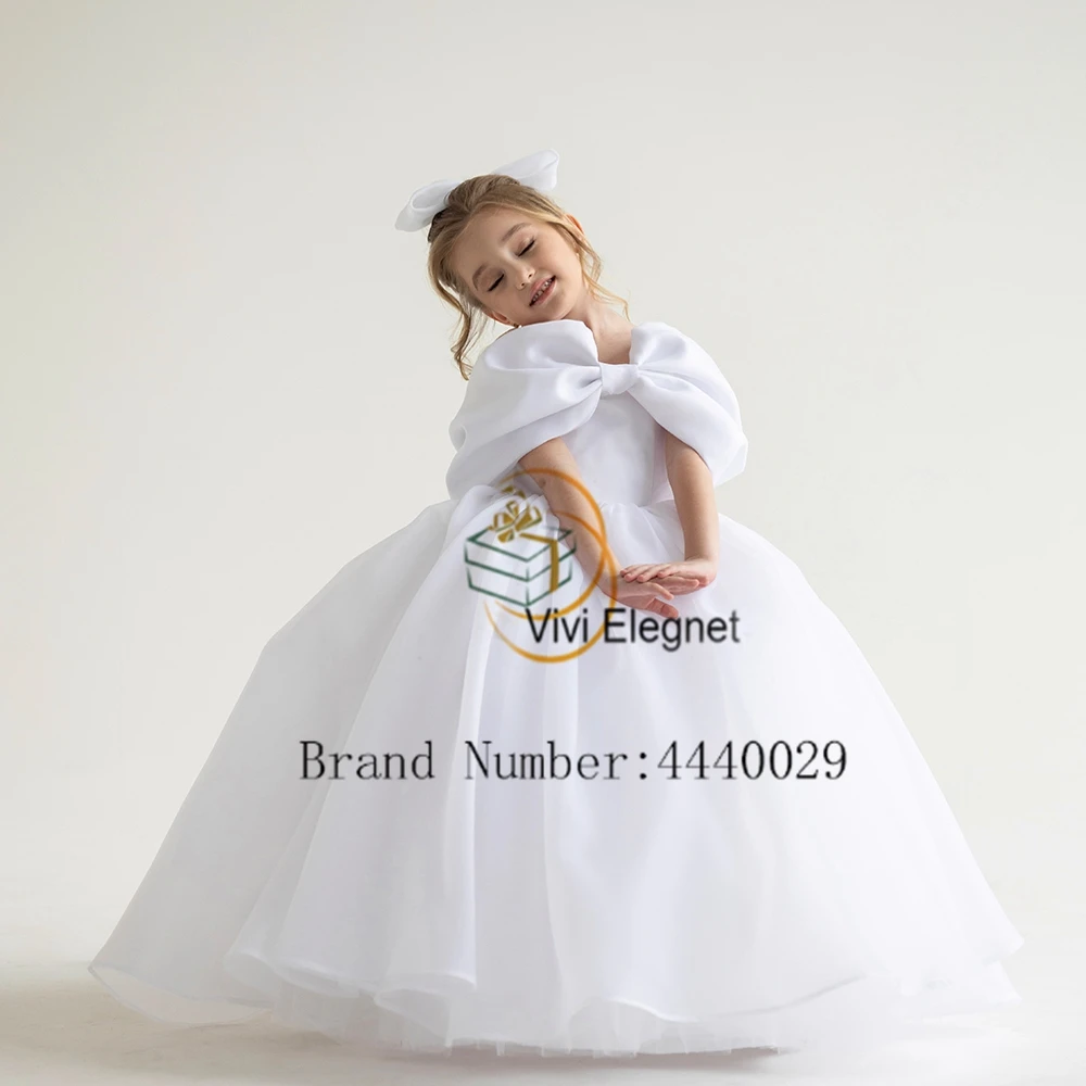 

Customized White Organza Flower Girl Dresses Scoop Soft Tulle Wedding Party Gowns for Birthday New 2025 Summer فساتين اطفال ل