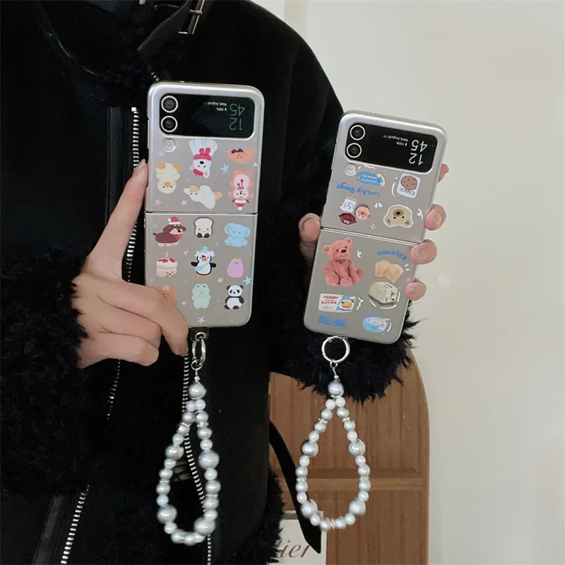 Cartoon Animals Electroplated Phone Case for Samsung Galaxy Z Flip 6 5 4 3 Protective Back Cover for ZFlip4 ZFlip5 ZFlip6 Case