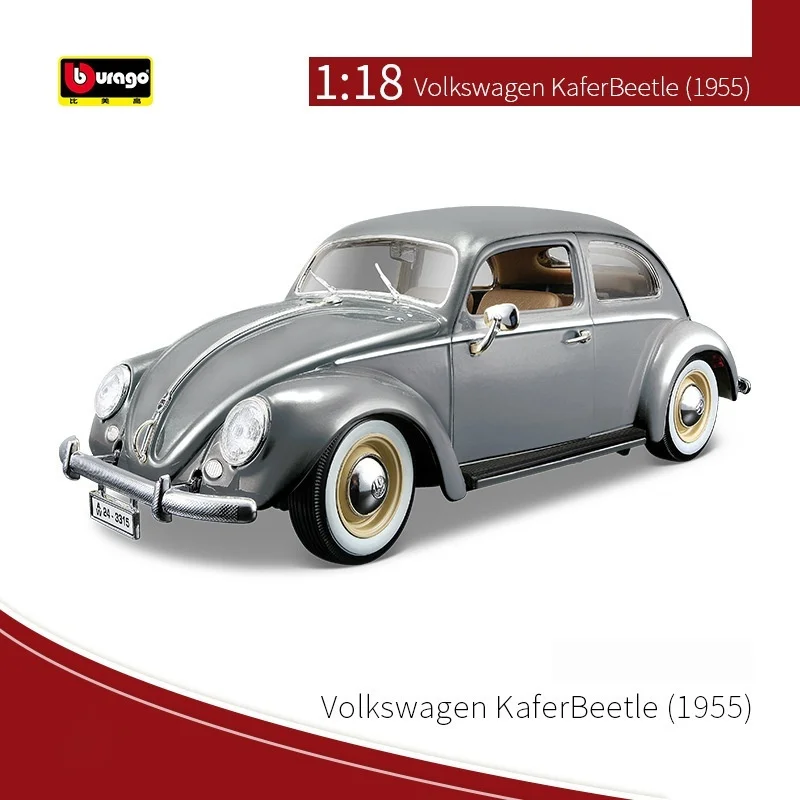 Bruago 1:18 1955 Collector\'S Edition Beetle White Car Model Metal Alloy Static Simulation Car Model Decoration Boys Car Toy Gift