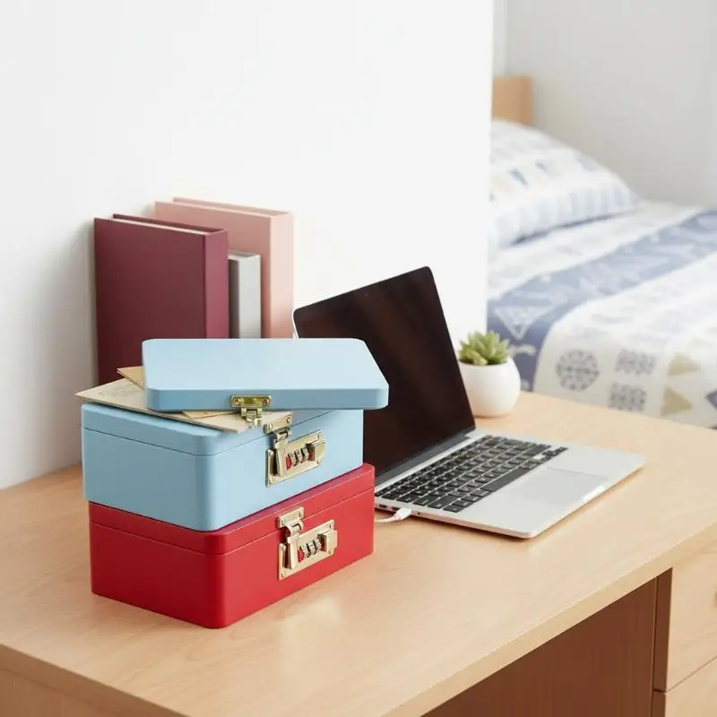 1Pcs Piggy Bank Organizer With Lock Iron Box Password Lock Money Saving Coin Box Treasure Box For Cash Dollars Cents Kid Gift