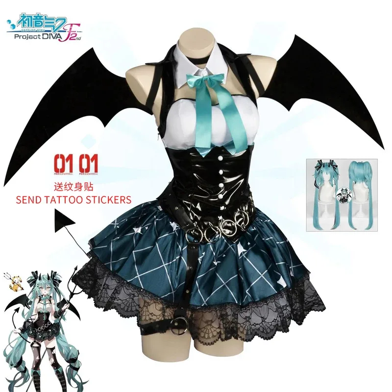 

Anime Demon Miku Cosplay Costumes Women Sexy Dress Wings Suit Miku Cute Devil Uniform With Tail Halloween Carnival Party Clothes