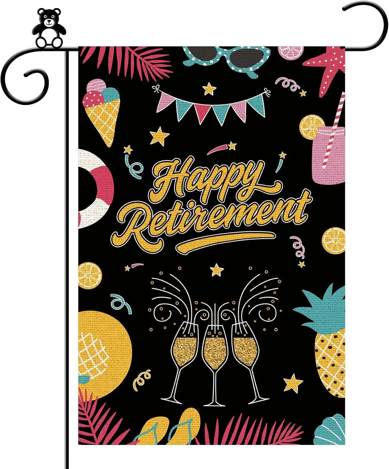 Happy Retirement Garden Flag, Retire Gift Grandparents Garden Goodbye Tension Hello Pension Flag Yard Outdoor Decor, 12 x 18"