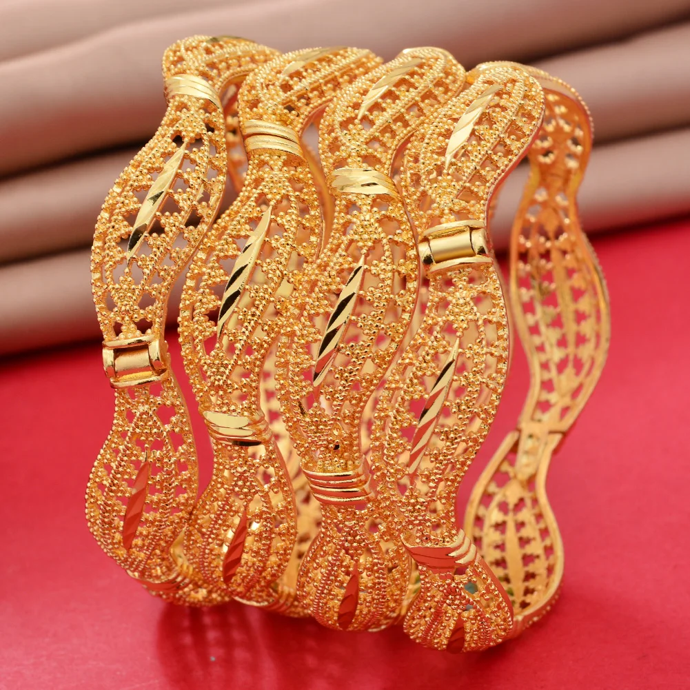 Dubai Bangles 24K gold plated luxury African wedding Gold Color Bangles For Bride Women Girls