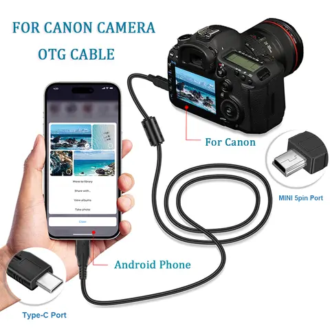 Cabo OTG para Câmera Canon, para transferir fotos ou vídeos da sua câmera Canon para seu smartphone ou tablet sem instalação.