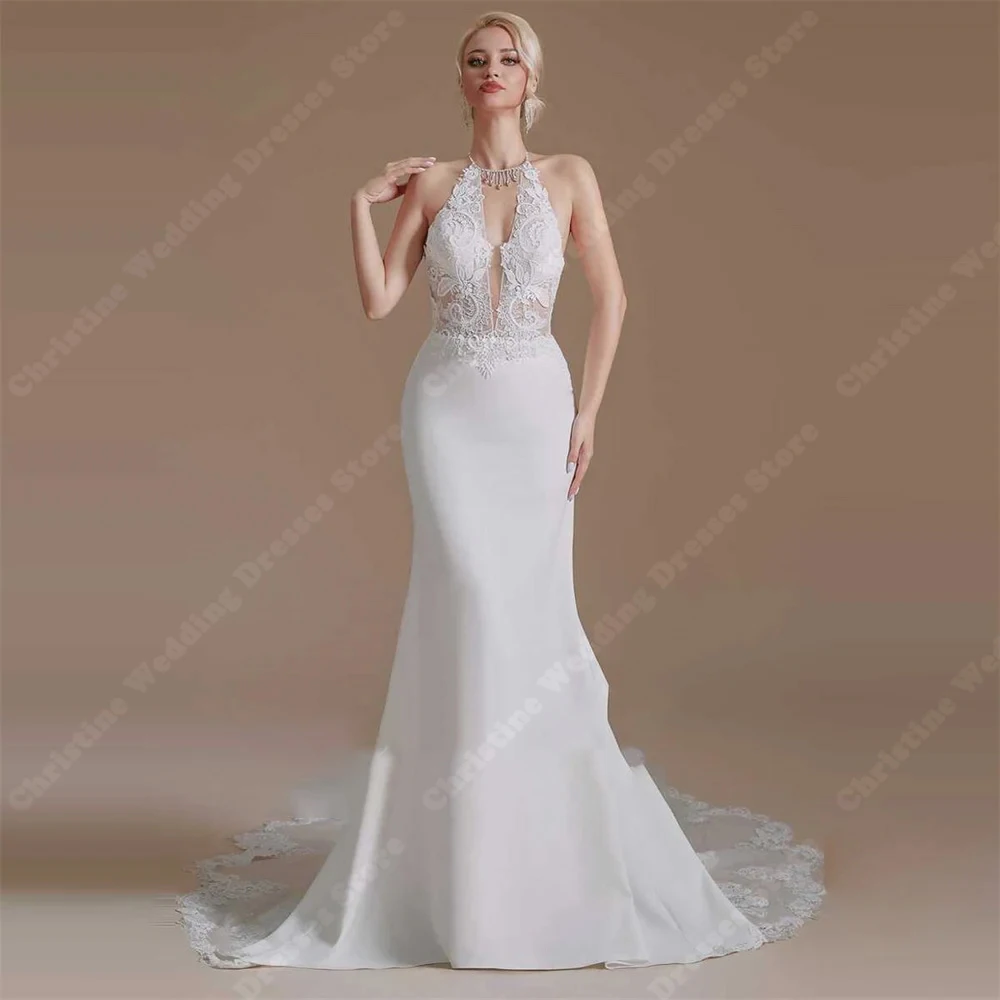 Elegante Meerjungfrau Satin Frauen Brautkleider sexy minimalist ischen Spitzen druck Brautkleider Wisch länge Prinzessin Vestidos de Novia