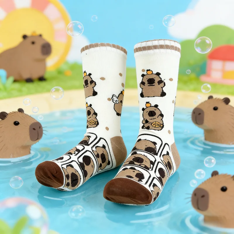 1 Paar bezaubernde Capybara-Familiensocken, niedliche Wadensocken mit Tiermotiven