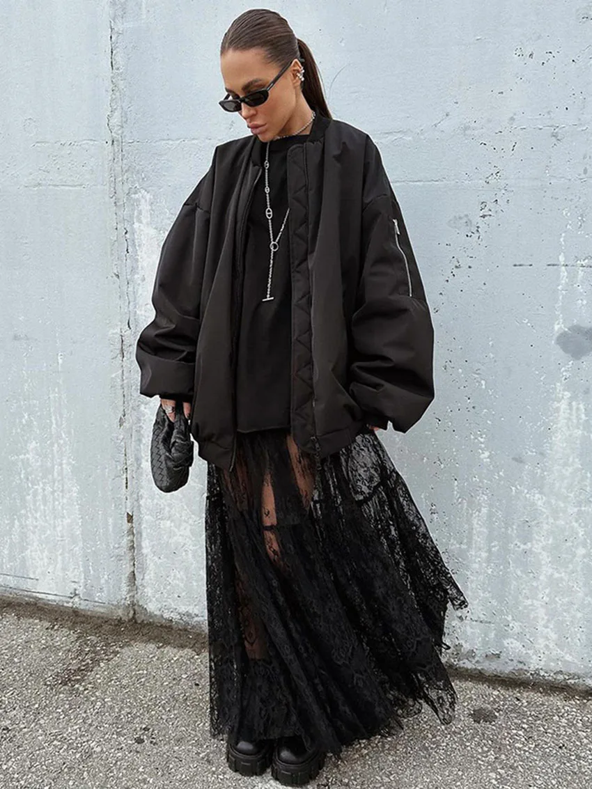 تنورة شفافة من قماش الجاكار من الدانتيل للسيدات صيفية جديدة عالية الخصر تنانير طويلة غير رسمية مثيرة موضة 2026 ملابس الشارع تنورة ماكسي سوداء #4