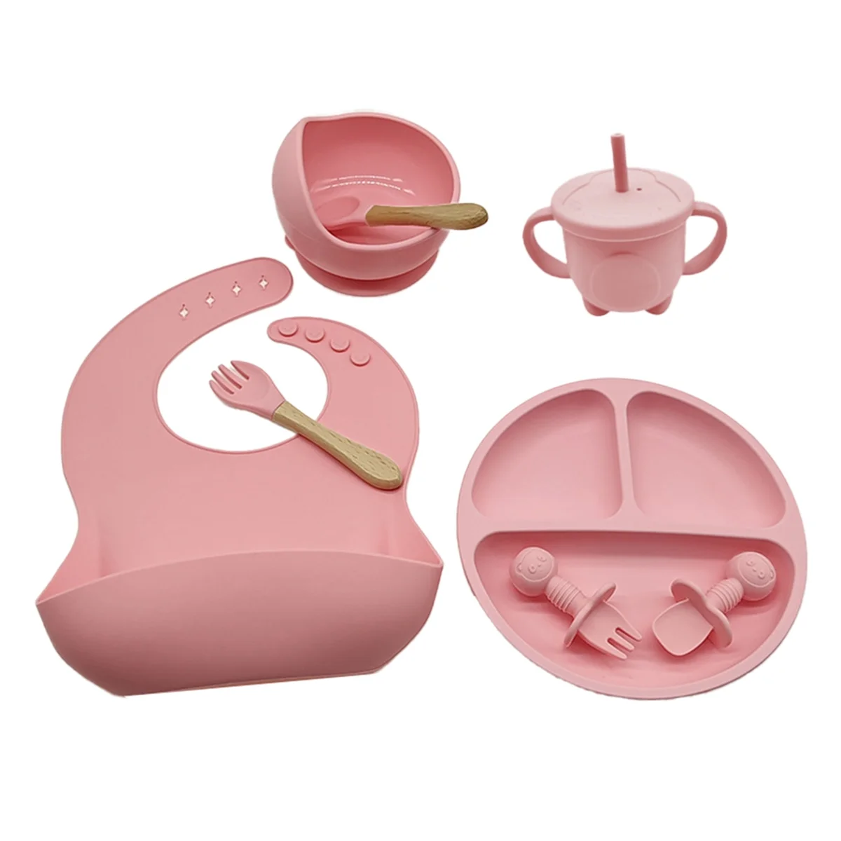 Juego de vajilla para niños y bebés, vajilla de silicona para entrenamiento de comida adicional, tazas de succión, cuencos, suministros para bebés A