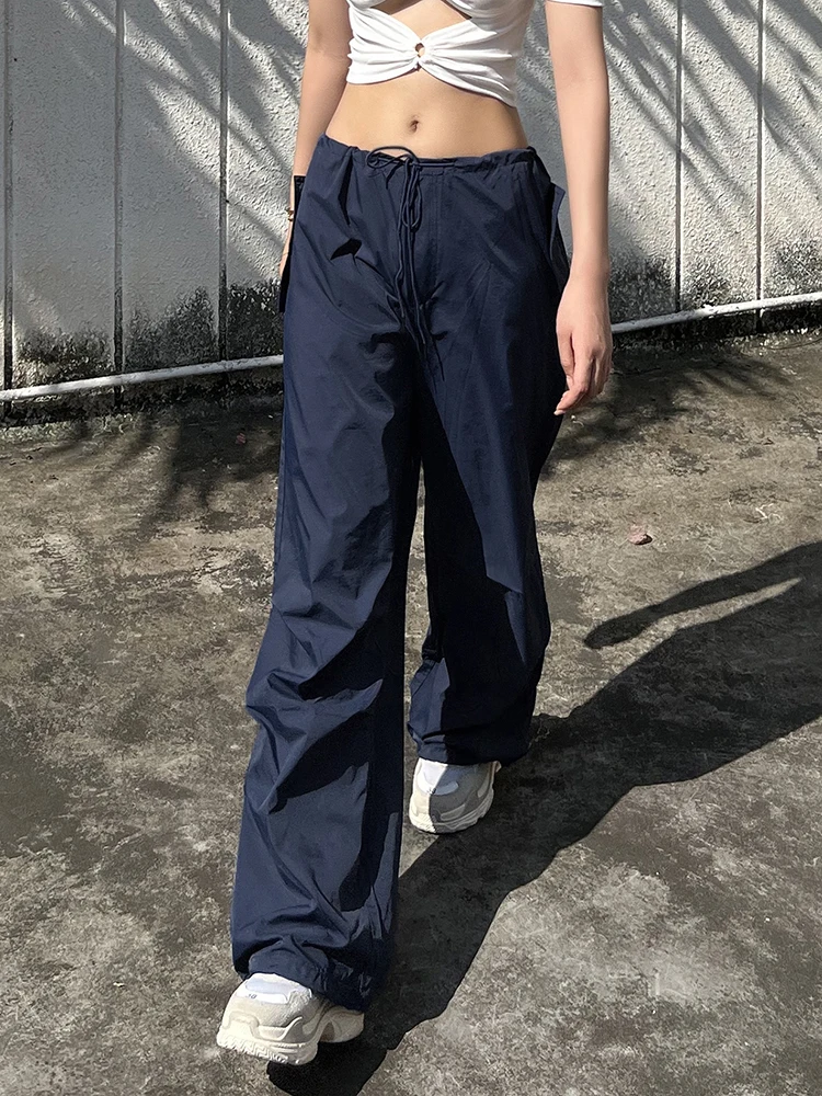 

Casual Women Trousers Solid Loose Drawstring High Waist Streetwear Joggers Baggy Wide Leg Sweatpants Female Hippie Cargo Pants