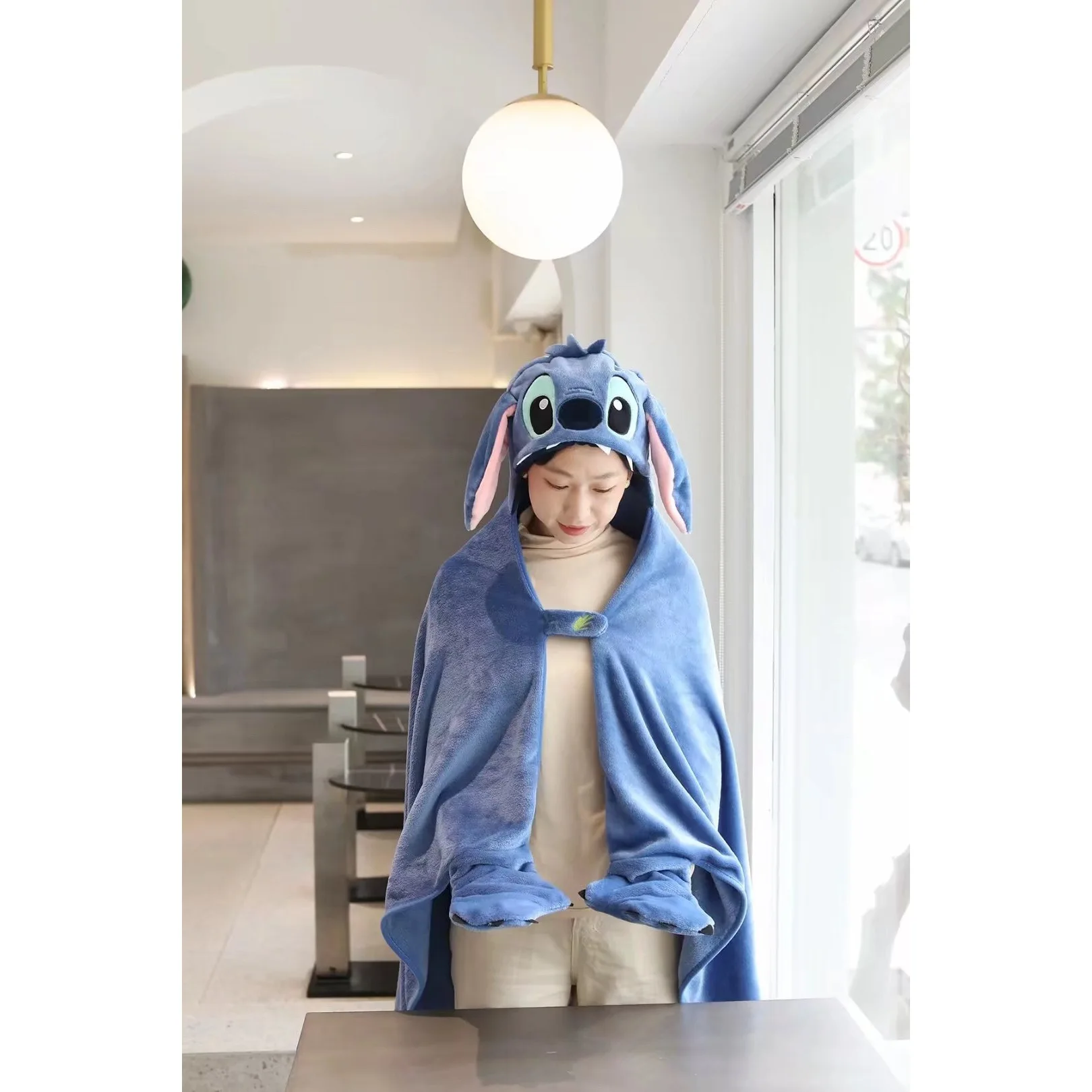 Disney Stitch Blanket Cape Japanese Cartoon Cute Anime Cape Lunch Break Nap Couple Thick Blanket Female Cape Kawaii Gift