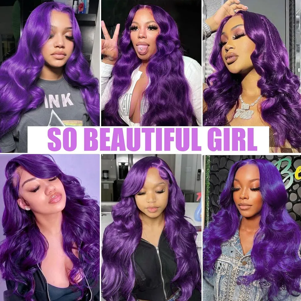 Dark Purple Body Wave Human Hair Wigs 13x4 HD Lace Frontal Human Hair Wig 200% Colored Body Wave Lace Front Wig For Women image 5