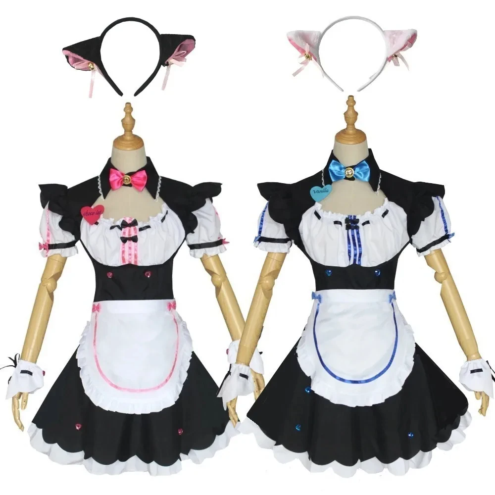 Anime Chocolate Vanilla Cos Lolita Dress Cute Cat Neko Cosplay Costume Maid Dress Halloween For Girls Women Costume Comic Outfit