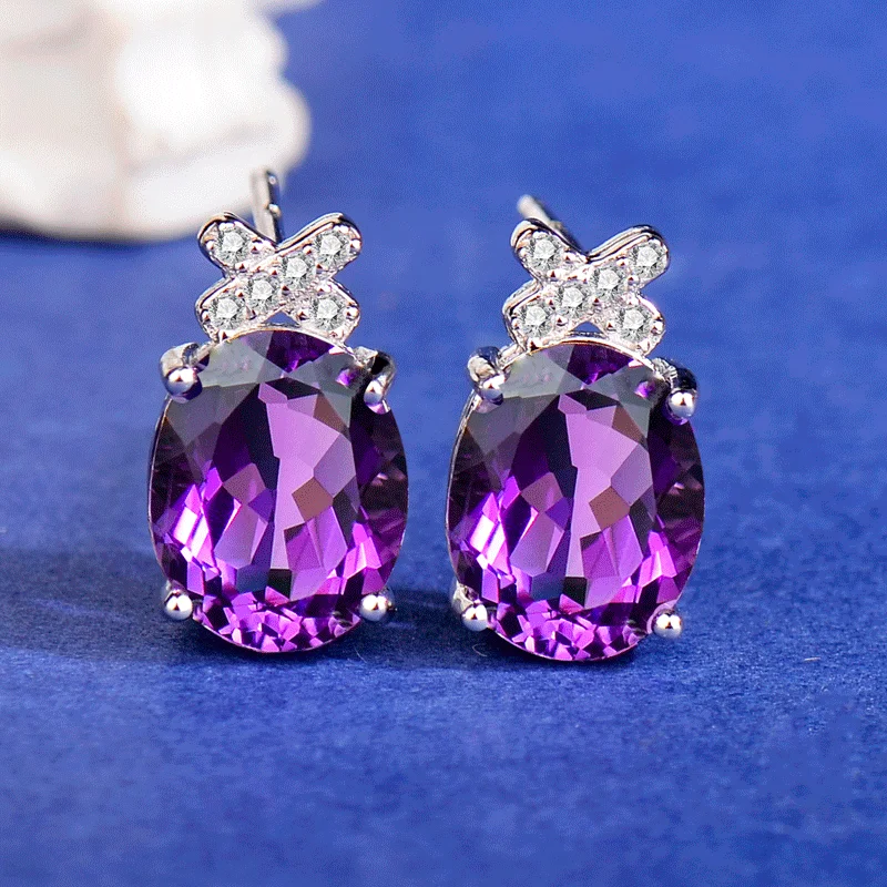 

925 Silver Inlaid Natural Amethyst Earrings, Simple and Exquisite, Fashionable Women's Earrings, Gifts for Lovers, Gifts for Mom.