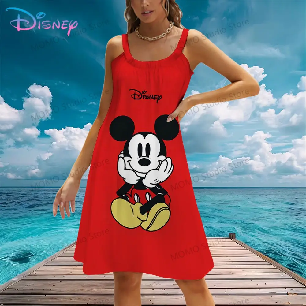 Disney's Mickey Mouse Women's Beach Dress Sling Minnie Fashion Evening Dresses S-3XL 2024 Lovely Cheap Clothes Kawaii Y2k Summer