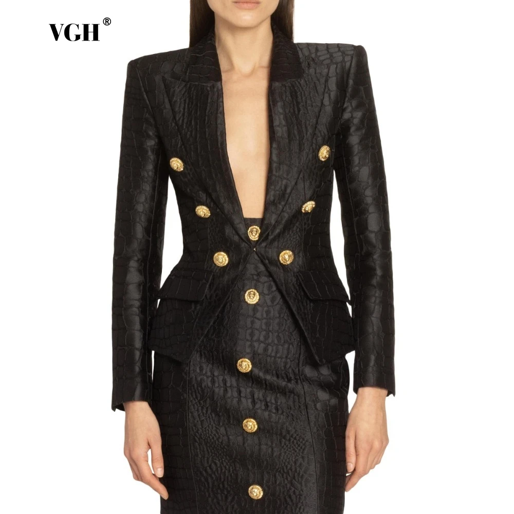 

VGH шикарная официальная куртка с крокодиловым узором для женщин, лоскутное двубортное пальто с зубчатым воротником, роскошное женское пальто, новое