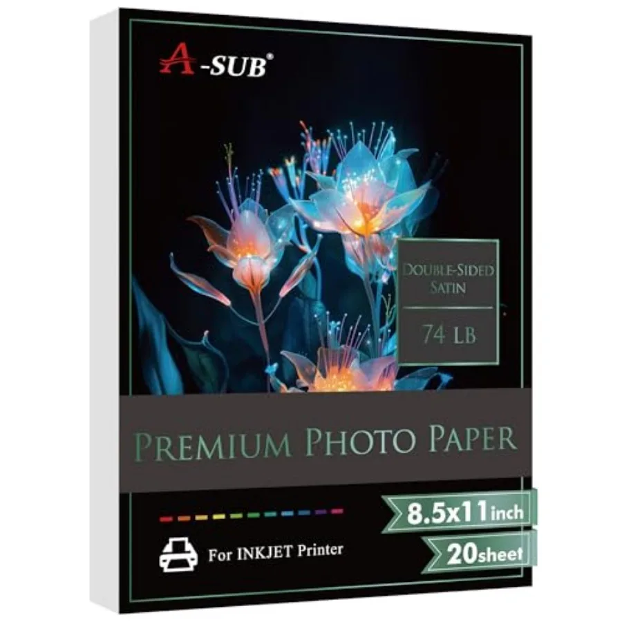 Satin Photo Paper, Double Sided, Waterproof, 20 Sheets 50 Sheets, 74lb, for Inkjet Printers, for Printing Photo, Calendar, Maps