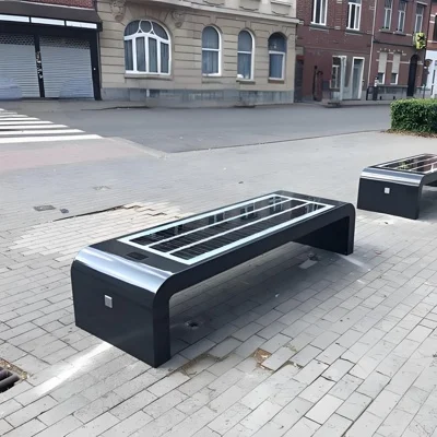 Solar stainless steel outdoor garden bench with wireless charging, Bluetooth, USB ports, smart waterproof chair