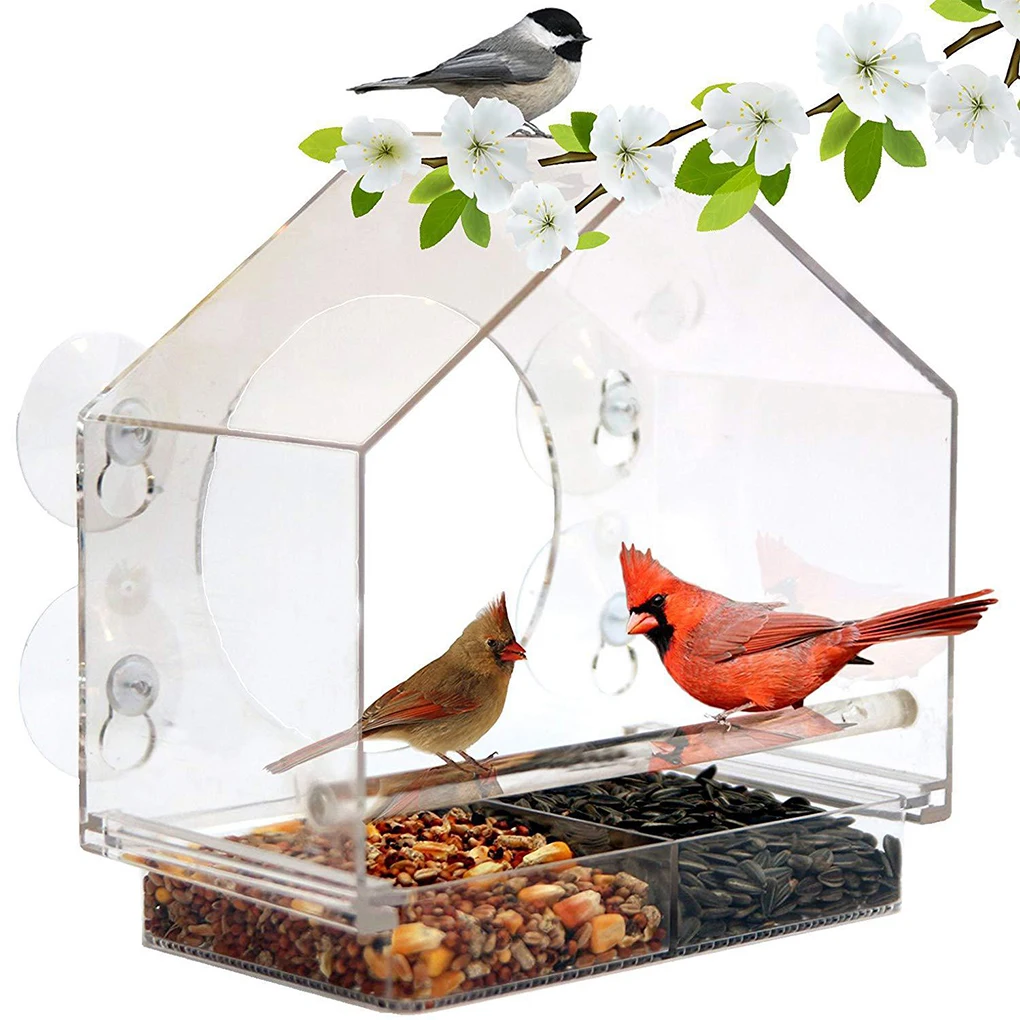 Transparent Acrylic Window Bird Feeders Creativity Bird Cage Bird Feeder For Bird Watching Outdoor Birdhouse Feeder