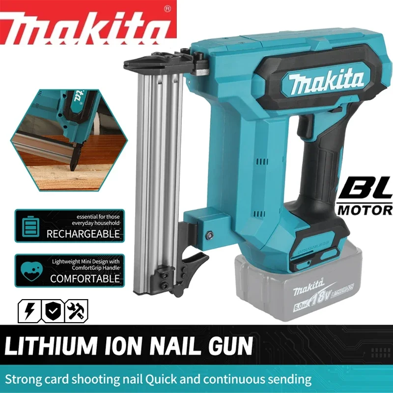 

Аккумуляторный гвоздезабиватель Makita на 100 гвоздей, 18В, литий-ионный, 6.0Ач, идеально подходит для укладки напольных покрытий, монтажа полок и деревянных проектов своими руками