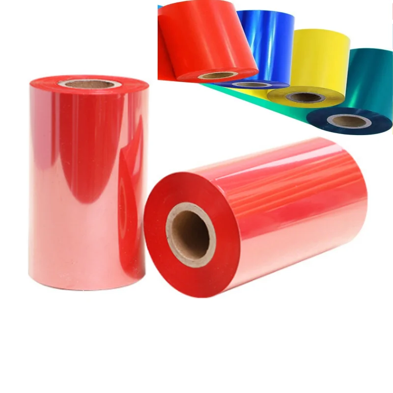 

Color ribbons, heat transfer for printing various labels, barcodes and clothing tags. red, yellow, blue and green ribbons