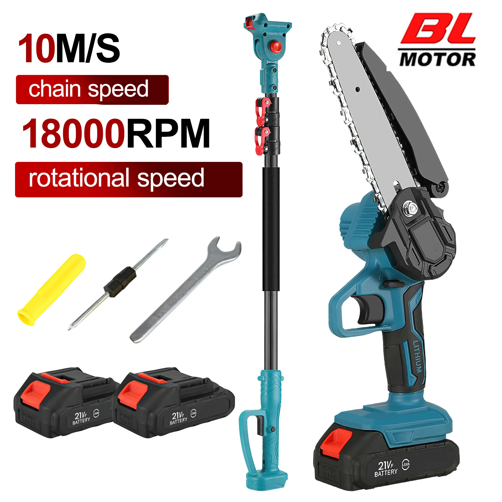 600W 6 Zoll Akku-Teleskop-Kettensäge mit verstellbarer Länge, Hochastschneider, Hand-Gartenschere, Baumschneider, Schneidwerkzeug, kompatibel mit Makita 21V Lithium-Akku