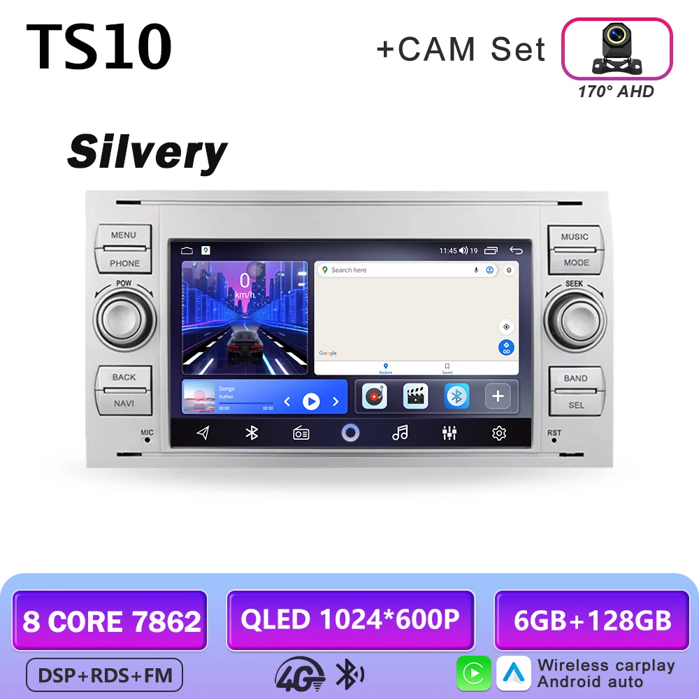 Android autoradio AUTO Carplay voor FORD C-Max Connect Fiesta Fusion Galaxy Kuga Mondeo S-Max Transit Focus GPS multimediaspeler - afbeelding 1