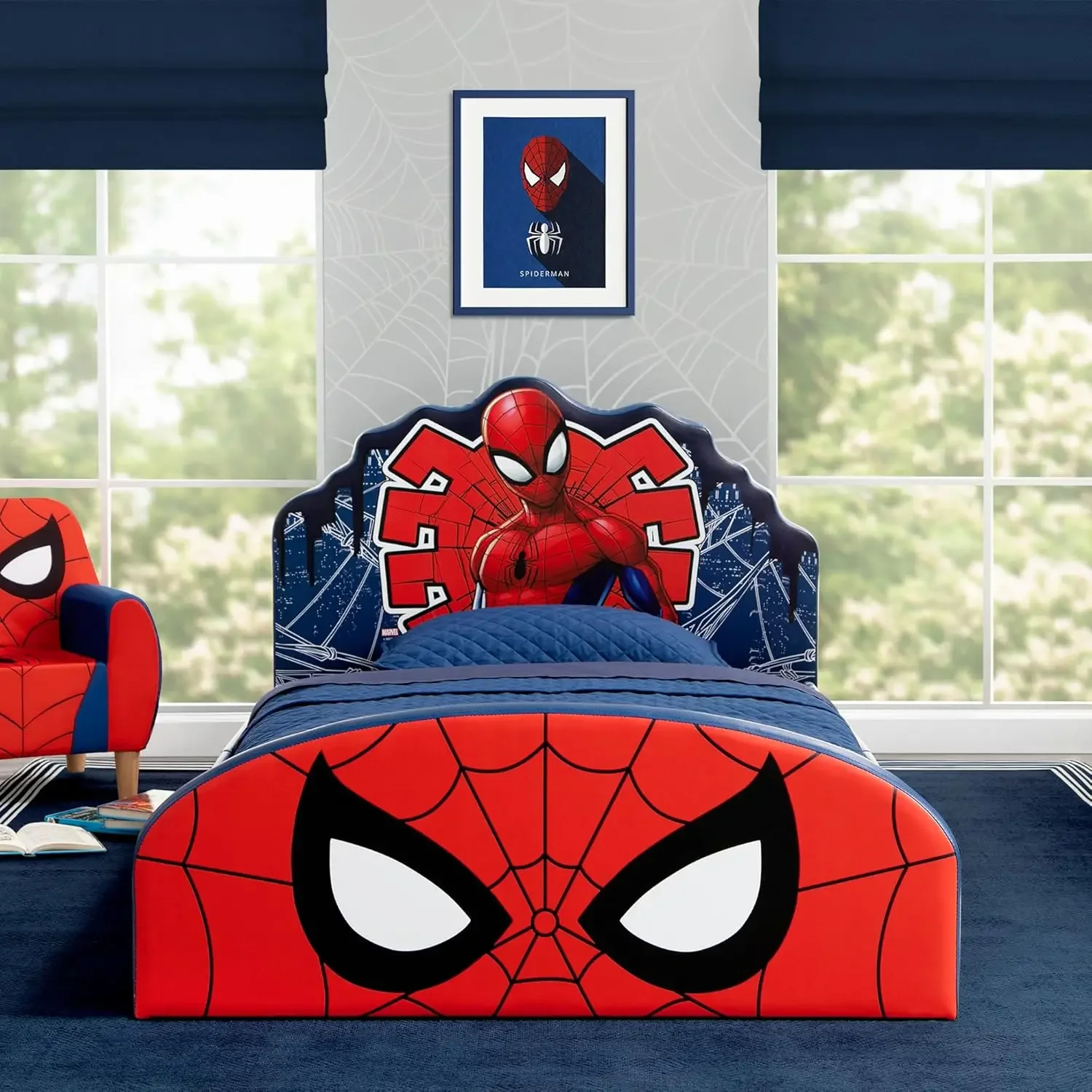 Marvel Spider Man Upholstered Twin Bed, Red/Blue