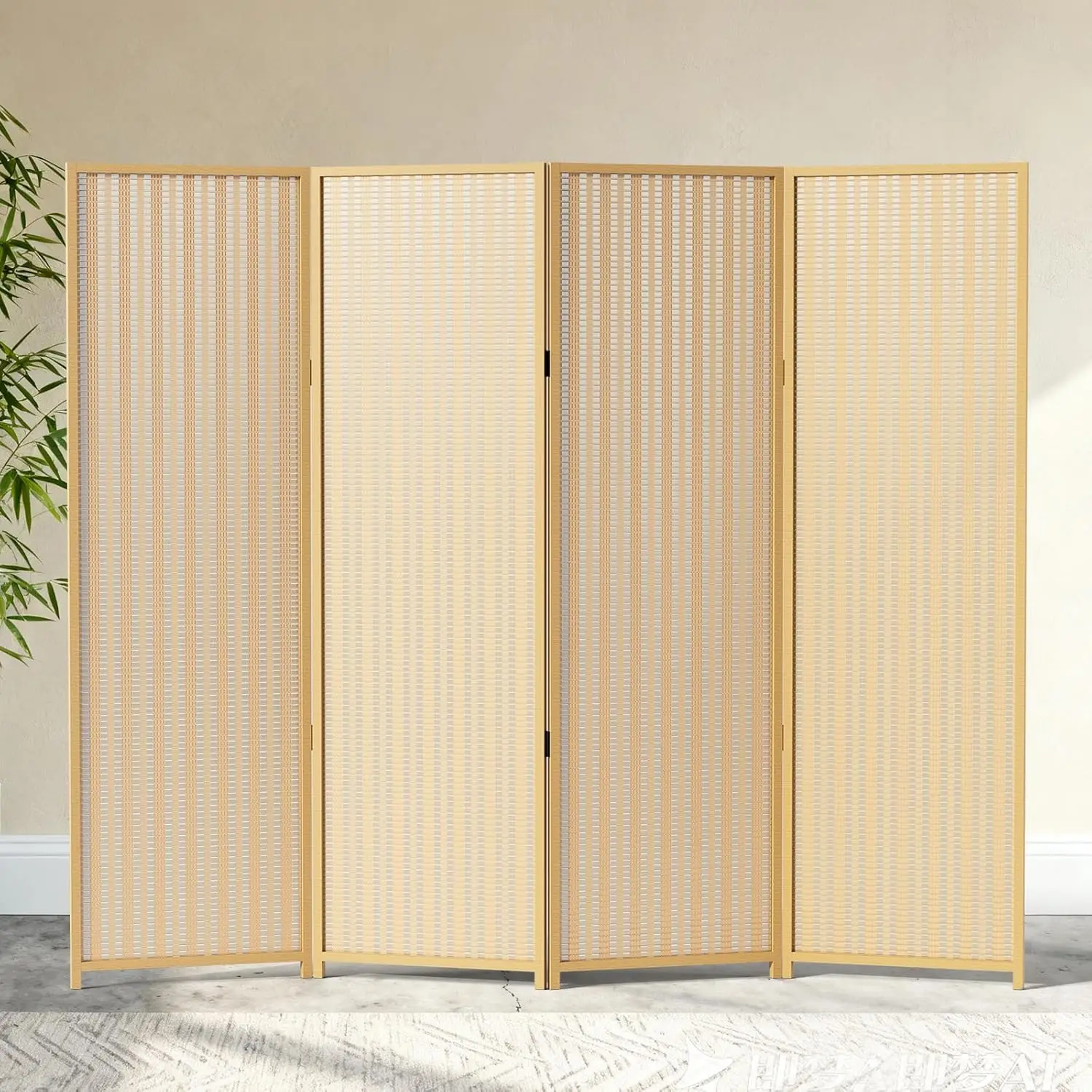 

4 Panel Room Divider and Extra Wide Folding Privacy Screen, 63" W x 67" H, Bamboo Room Divider for Room Separation