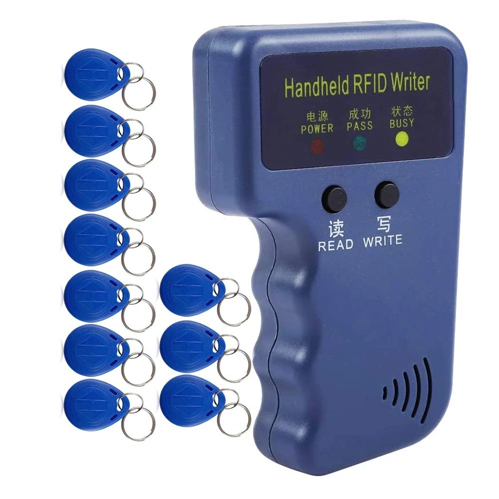 Handheld 125KHz RFID Reader Writer Duplicator Copier, Upgrade ID Card Cloner Programmer, with 10Pcs Rewritable Cards