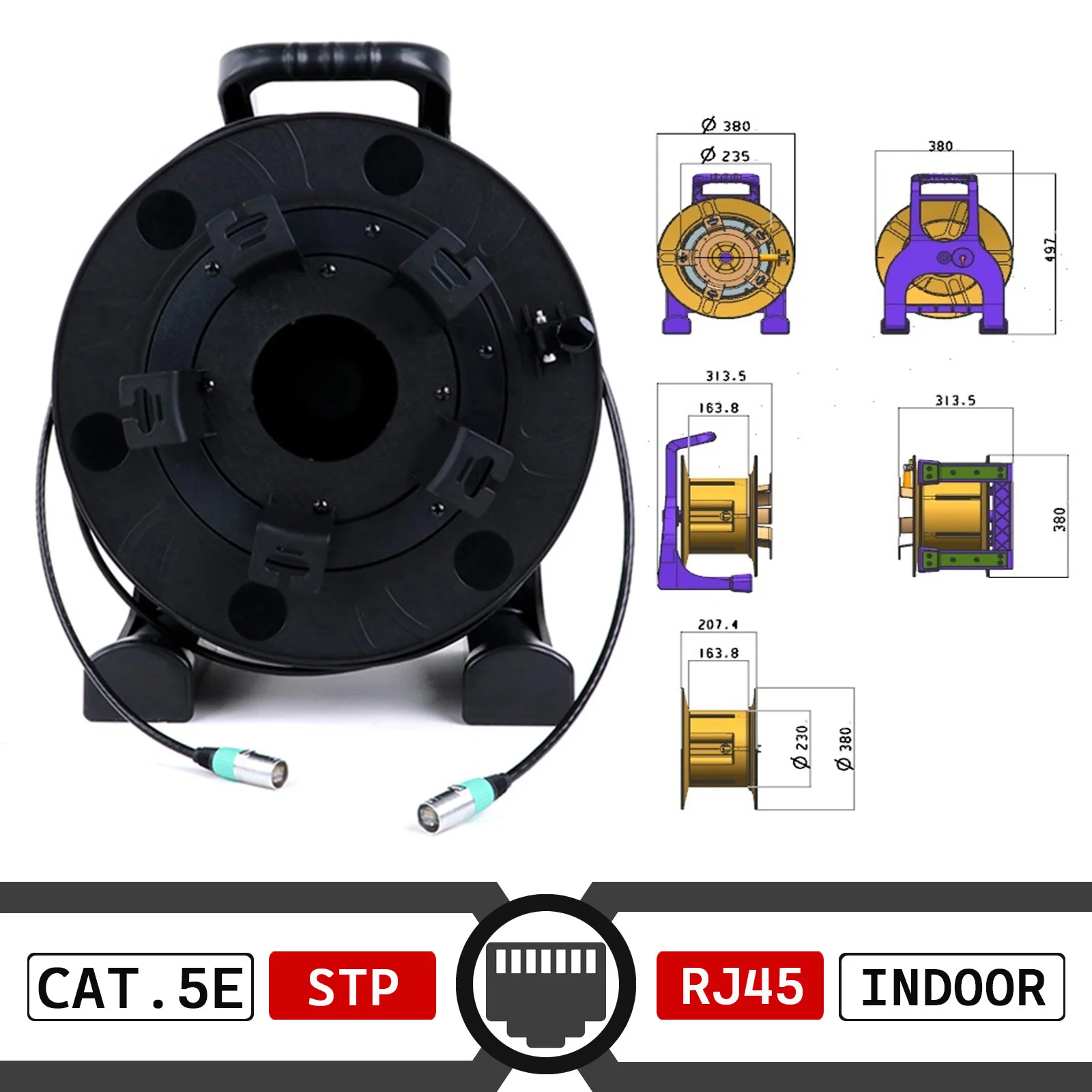 Stage Indoor&Outdoor UTP/STP RJ45 Cat.5E/Cat.6A Ethercon Network Extension Cable with PCD380 Reels for LED Display Connection