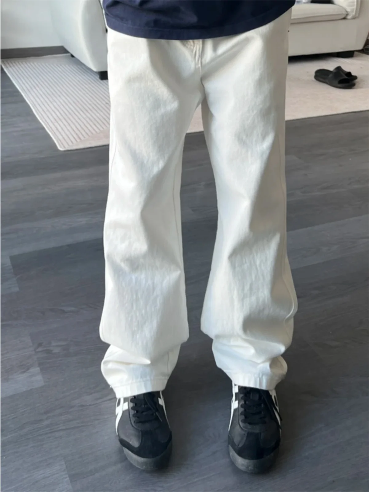 

Белые джинсы-колокольчики с высокой талией, мужские весенне-осенние брюки в американском стиле ретро, удлиненные узкие прямые джинсы