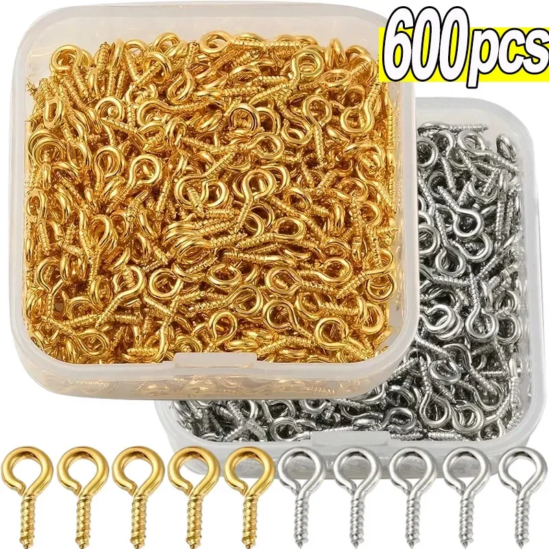 300/600pcs Small Ini Eye Pins Eyepins Hooks Eyelets Screw Threaded Stainless Steel Clasps Hook Jewelry Findings for Making DIY