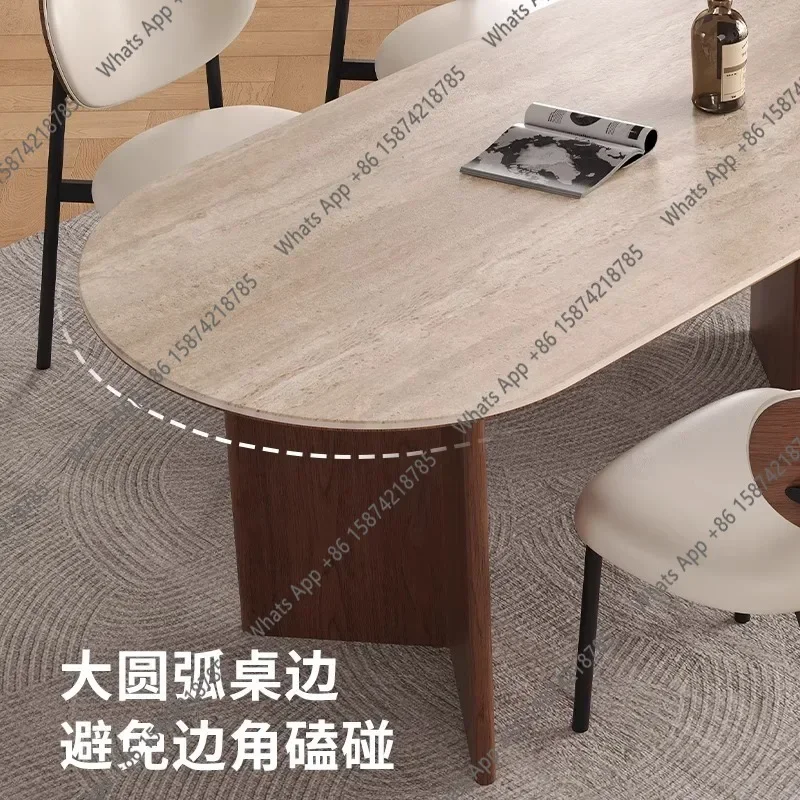 

O X French Retro Solid Wood Deli Feng Rock Slab Dining Table And Chair Combination Simple Oval Designer Medieval Dining Table