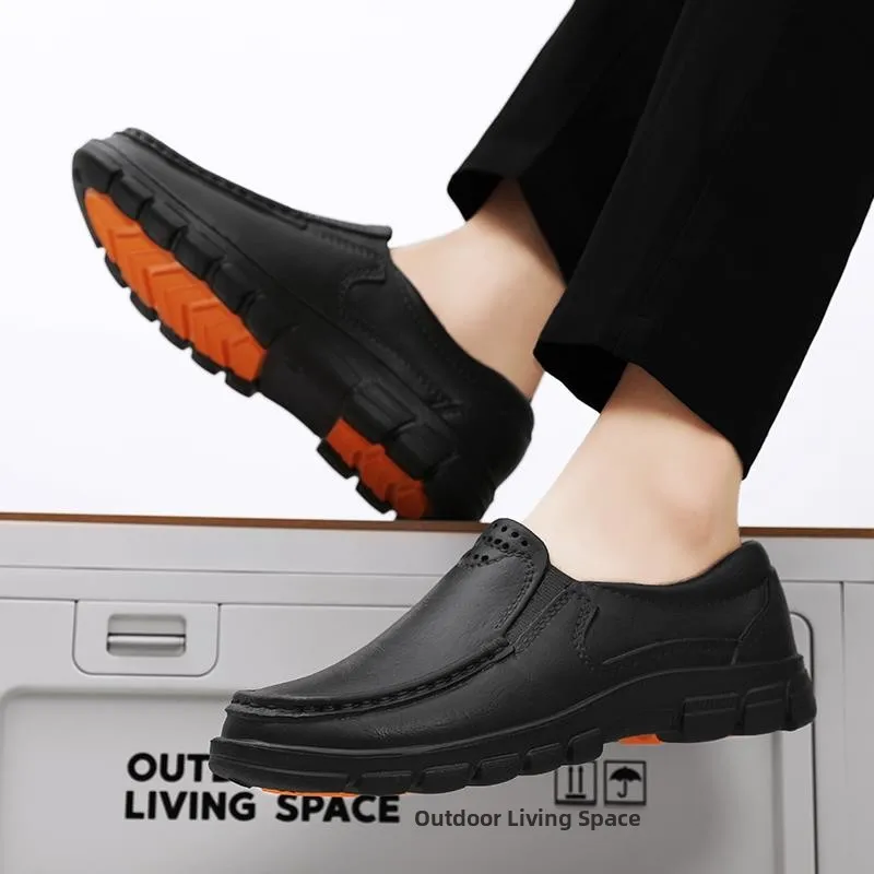 Men's Chef Shoes Anti-Slip Waterproof Oil-Resistant Low-Top Rain Boots Breathable Casual Black One-Step Labor Protection Leat...