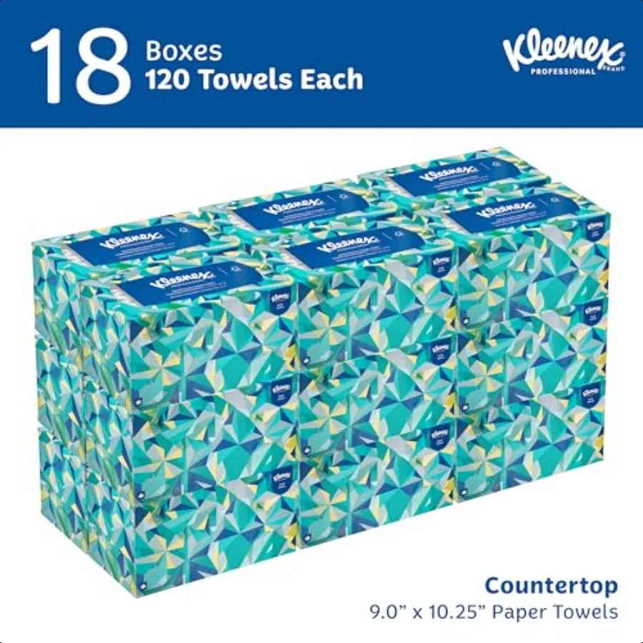 Kleenex Toallas Profional a granel 01701 Bolsillos de absorción premium Caja emergente blanca (18 cajas de 120 hojas 2 160 hojas en total)
