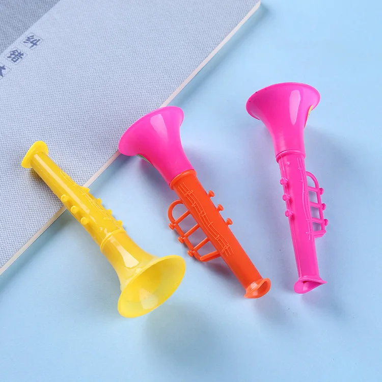 5pcs Random Color Children Small Toys Double Section Mini Small Horn Cartoon Plastic Children Blowing Small Musical Instruments