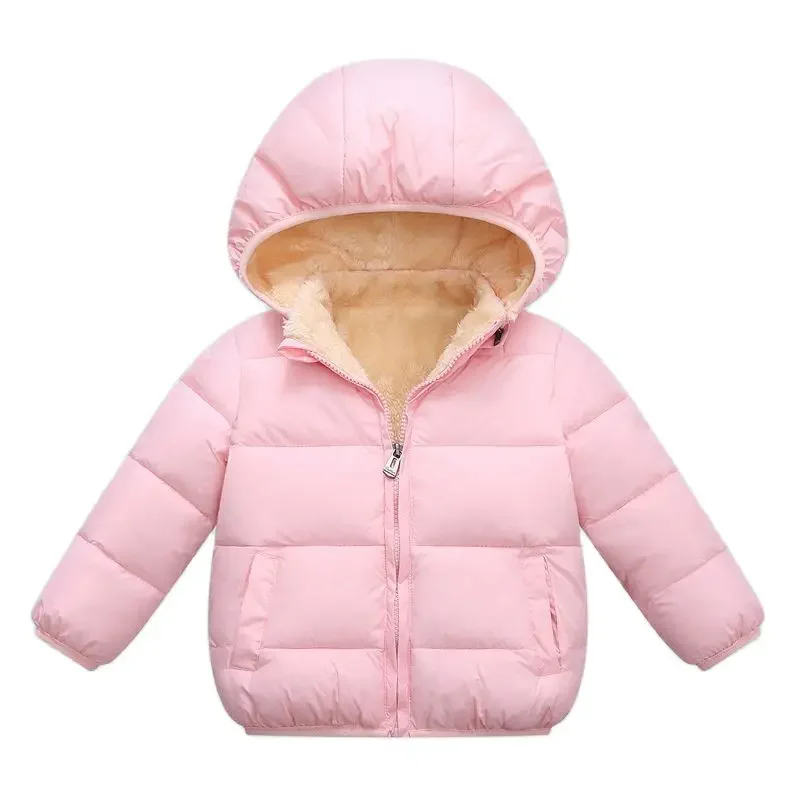Baby Kids Coats Winter Thick Jackets For Boys Warm Plush Thicken Outerwear For Girls Fur Hooded Jacket Children Plush Thick Coat